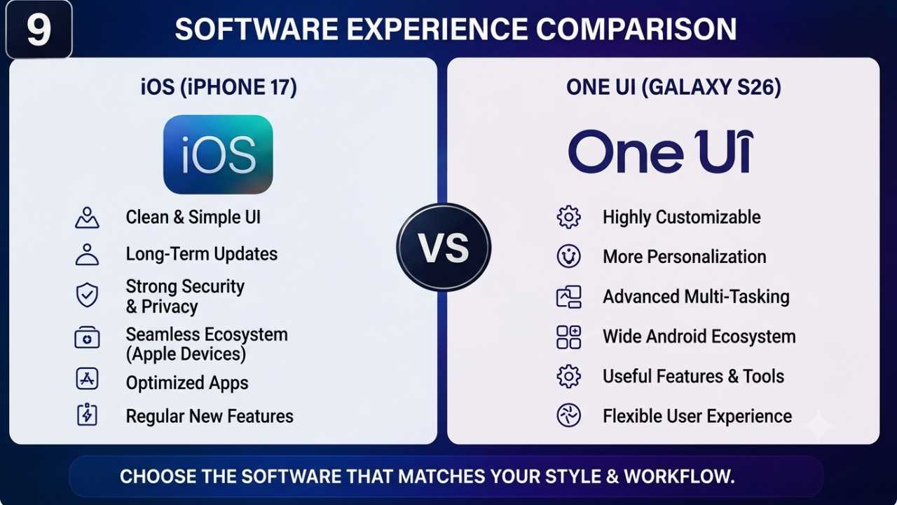 iPhone 17 vs Samsung Galaxy S26 Software Experience Comparison